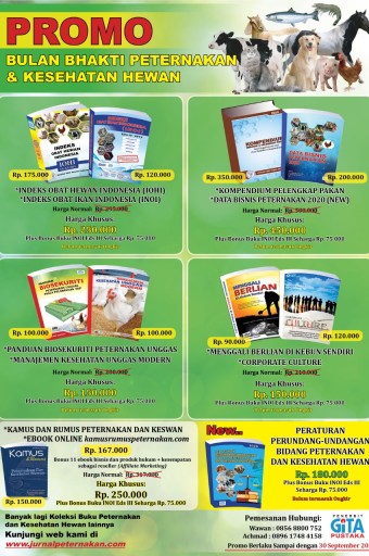 GITAPUSTAKA menerbitan buku-buku tentang peternakan dan kesehatan hewan, tentang tata cara pembuatan pakan ternak, tentang peraturan perundang-undangan peternakan dan bisnis peternakan.
Kunjungi di web GITAPUSTAKA : https://jurnalpeternakan.com